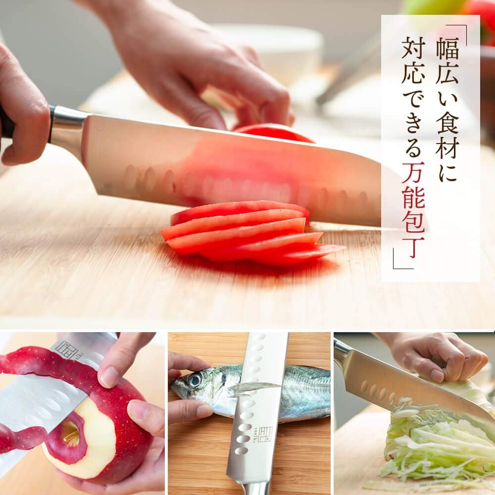 Santoku Knife, 7.1 inches (180 mm), Stainless Steel, Dishwasher Safe, Gift, Double-edged, Multi-purpose, Wood Handle, Kitchen Tool, Blade Length, Living Alone