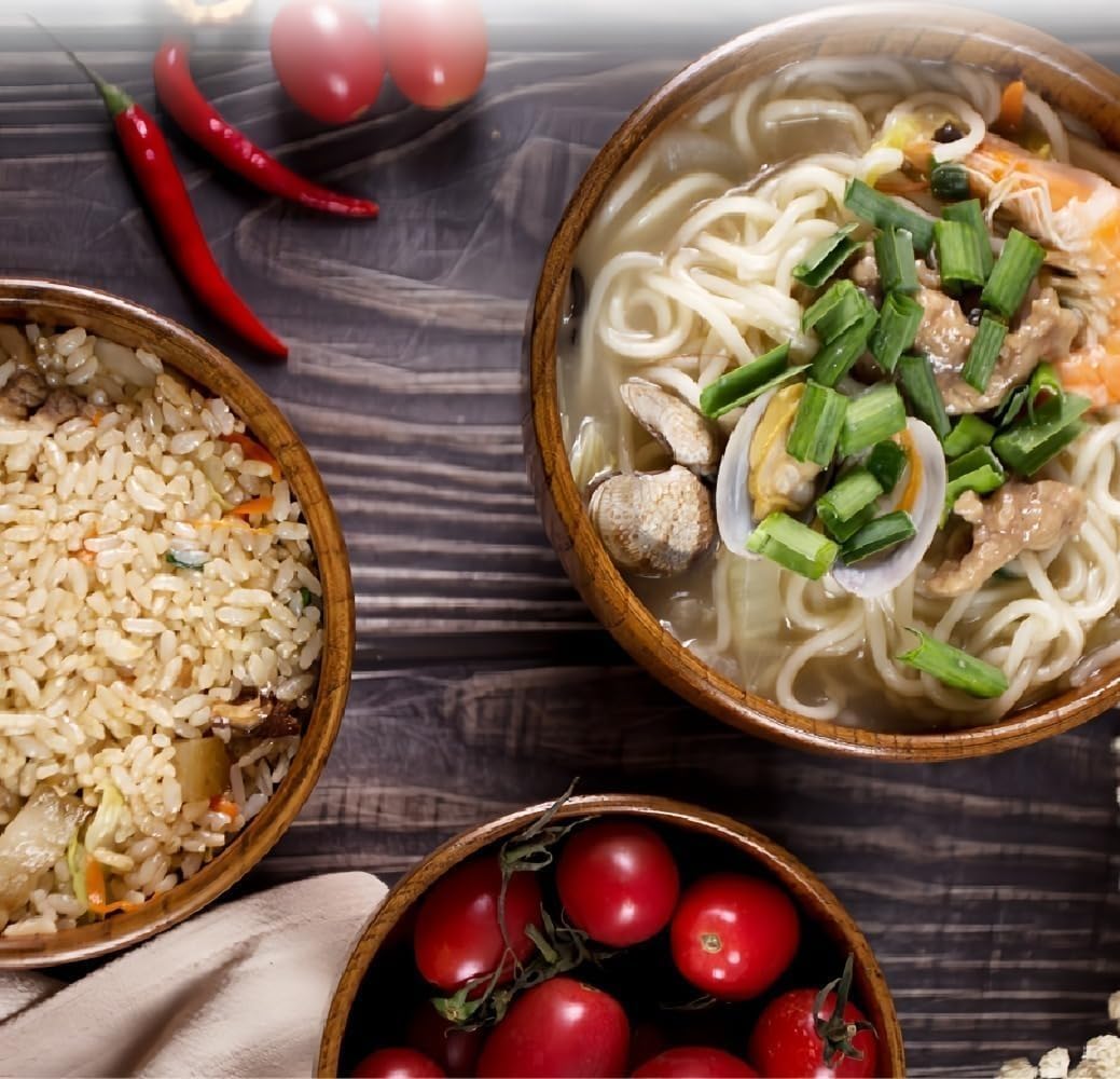Negosuナチュラルナツメ茶碗丼、木製スプーン箸食器セット、ラーメン子供茶碗、うどん、そばつゆインスタントラーメンボウル (18*8cm,A) [並行輸入品]