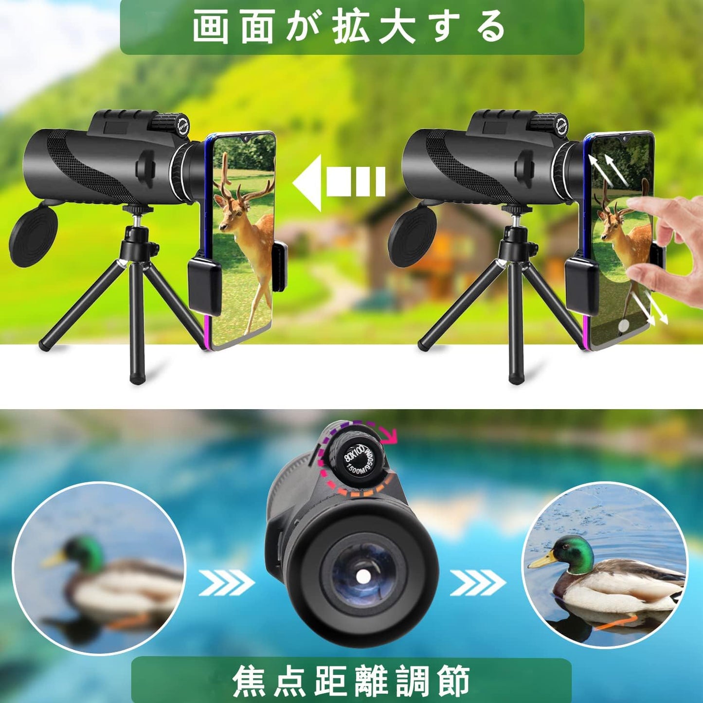 CANNER 80x100 Monocular, High Magnification, Monocular, Smartphone Telephoto Lens, High Magnification, Smartphone Lens, Small, One Hand Operation, Quality Vision, Photo Taking Telescope, Premium Bak4