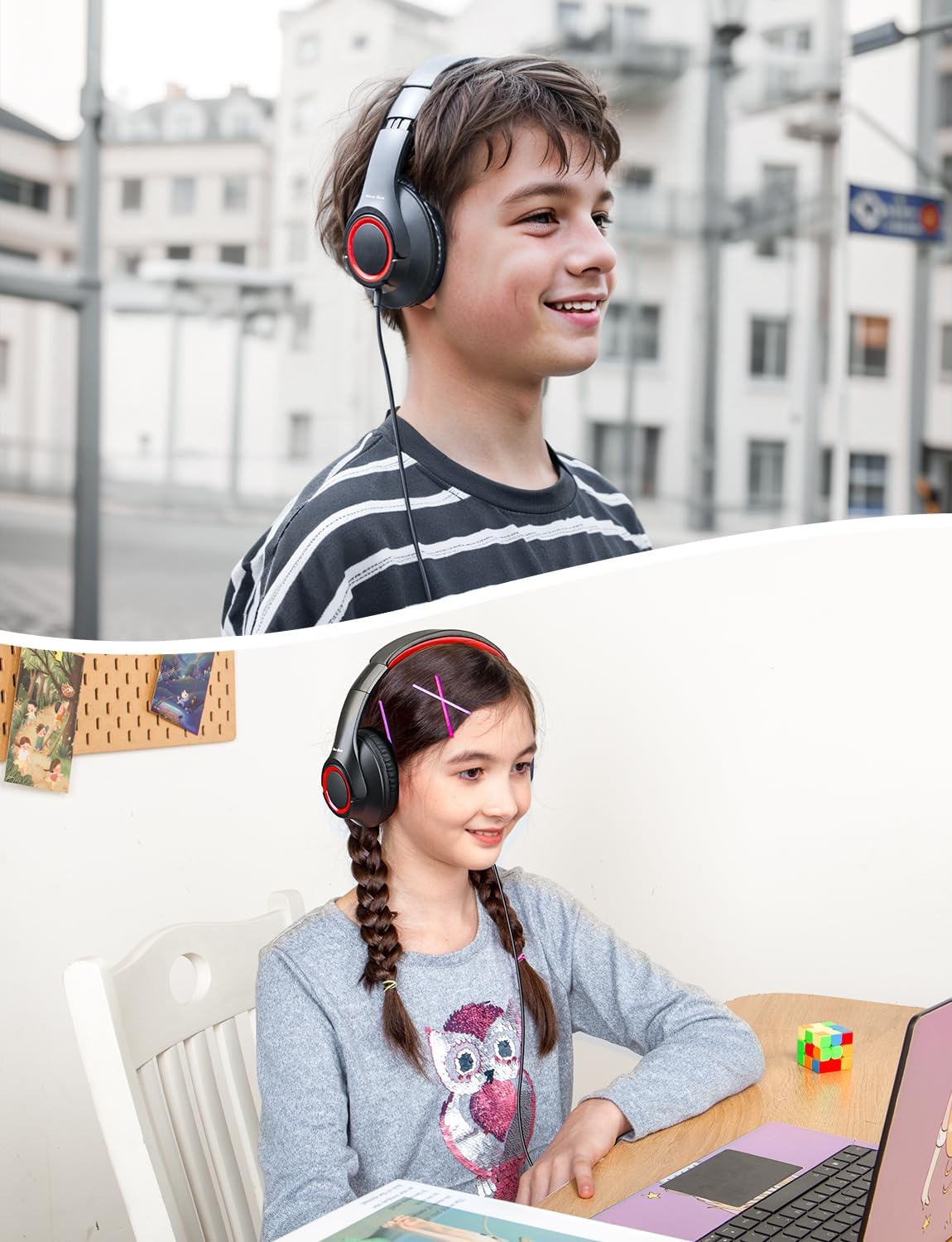 New Bee Kids Headphones Wired 3.5mm Kids Headphones Volume Limiting Adjustable Headset Foldable KH30