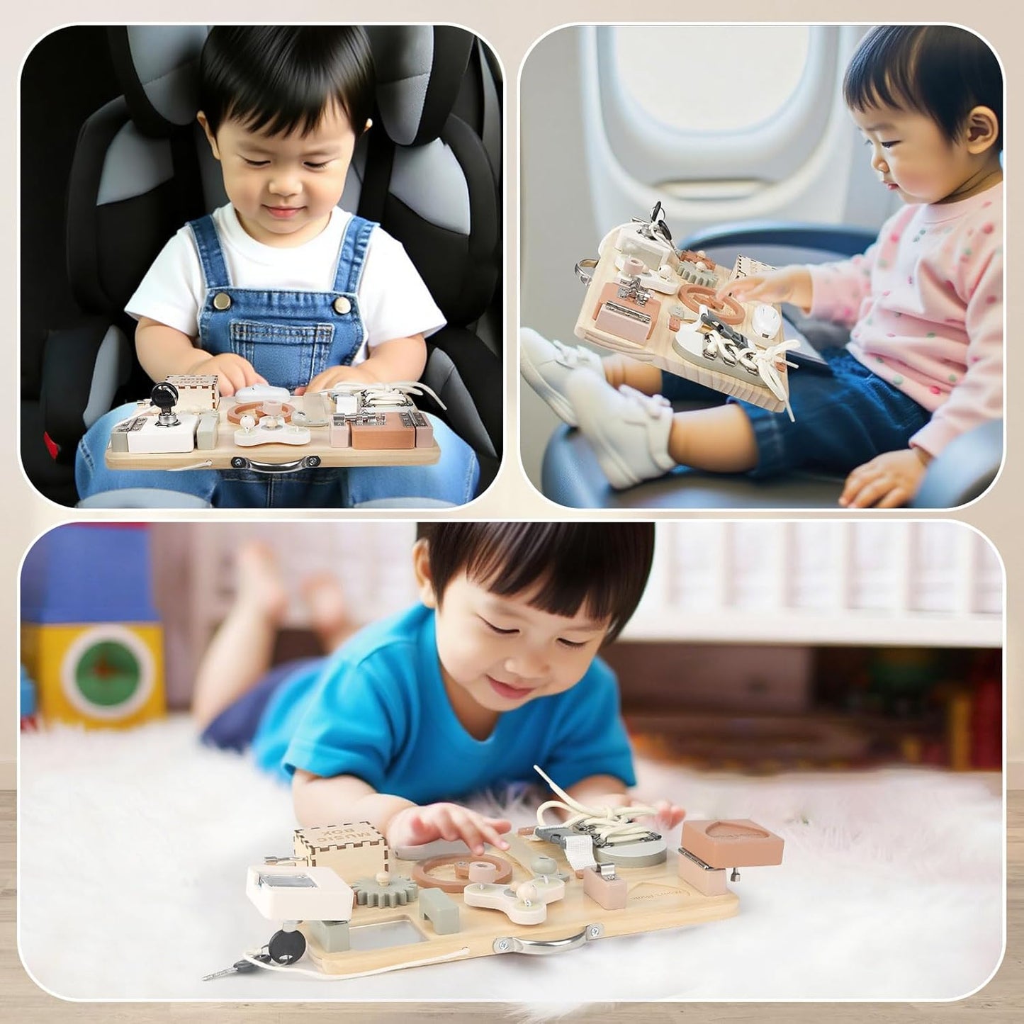 Joyreal Montessori Busy Board - Educational Toy for 1 2 3 Year Olds Birthday Gift Toys for Girls Boys Children Wooden Toy Fingertip Education Early Development