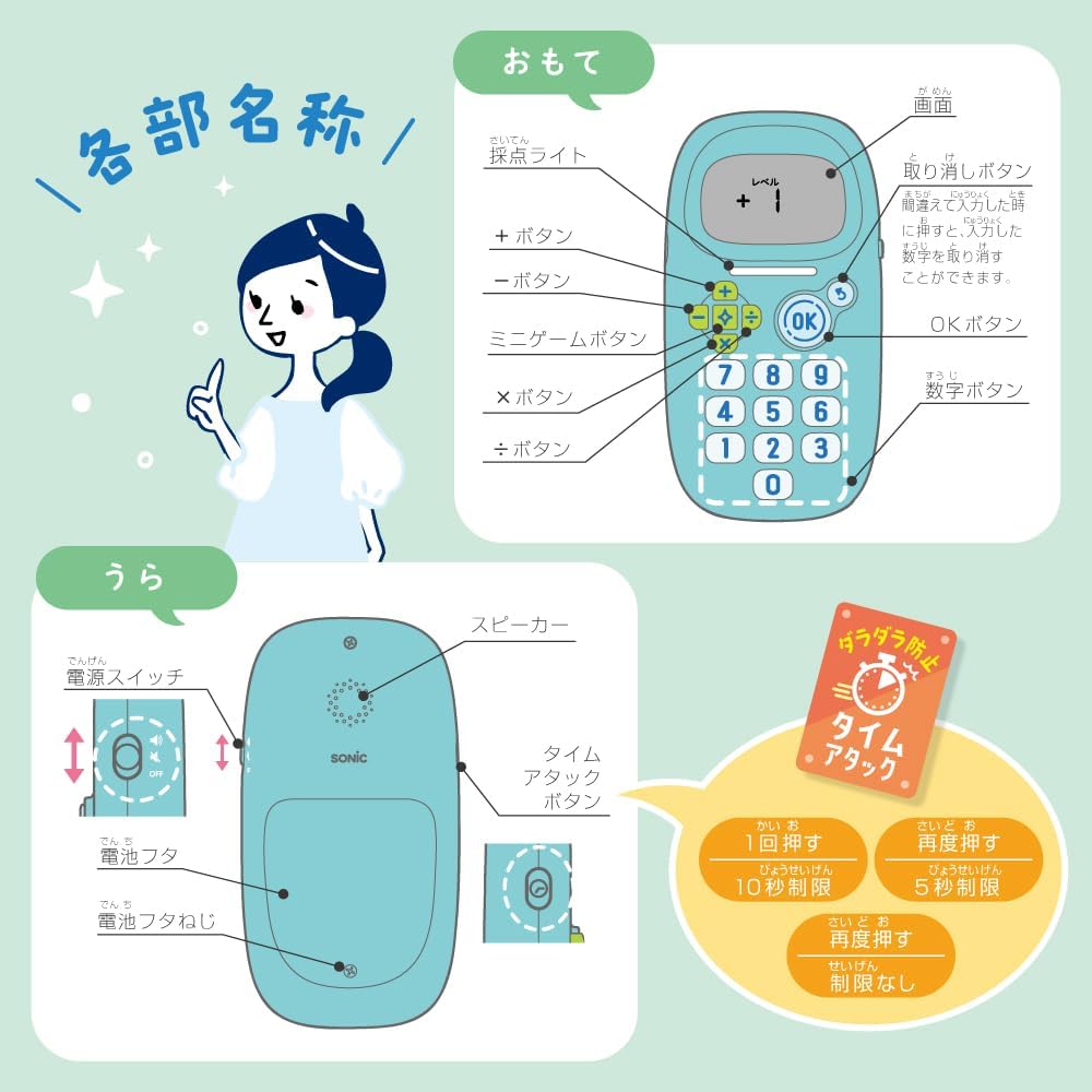 Sonic Mint Blue GS-1139-MB Mint Math Drill, For Arithmetic Calculation, Uka Suppo