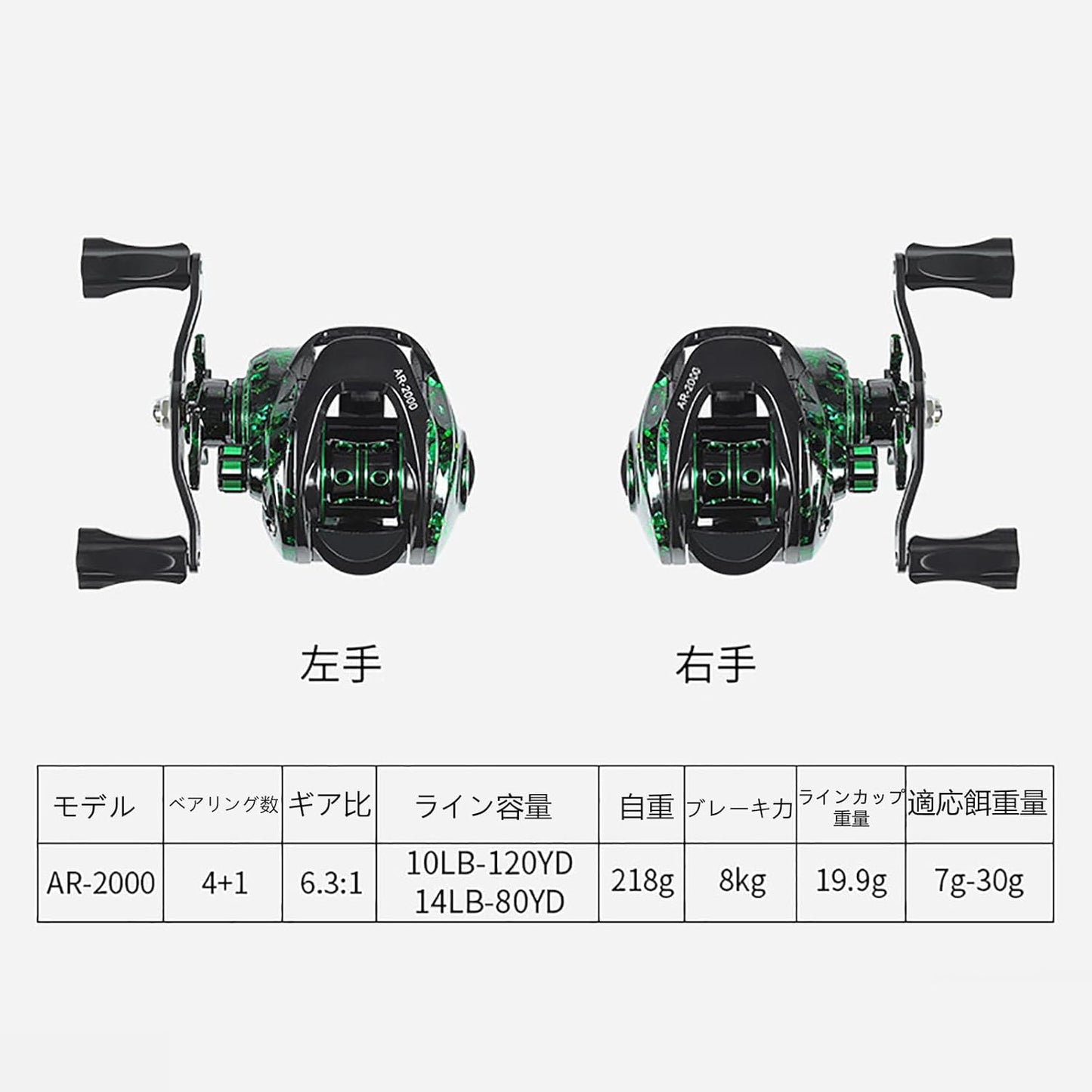 ベイトリール スピニングリール 釣りリール fishing reel 海釣り 淡水釣り 両用 左/右ハンドル 超軽量 強力マグネットブレーキ 遠投 最大ドラグ力8kg ギア比6.3:1