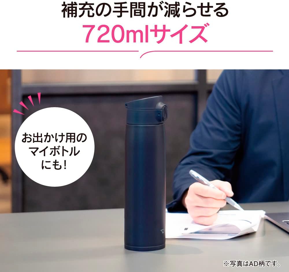 Zojirushi SM-VA72-AM Water Bottle, Seamless Stopper, Large Capacity, 24.4 fl oz (720 ml), One-touch Stainless Mug, Mint Blue, Integrated Lid and Seal, Easy to Clean, Only 3 Parts to Wash