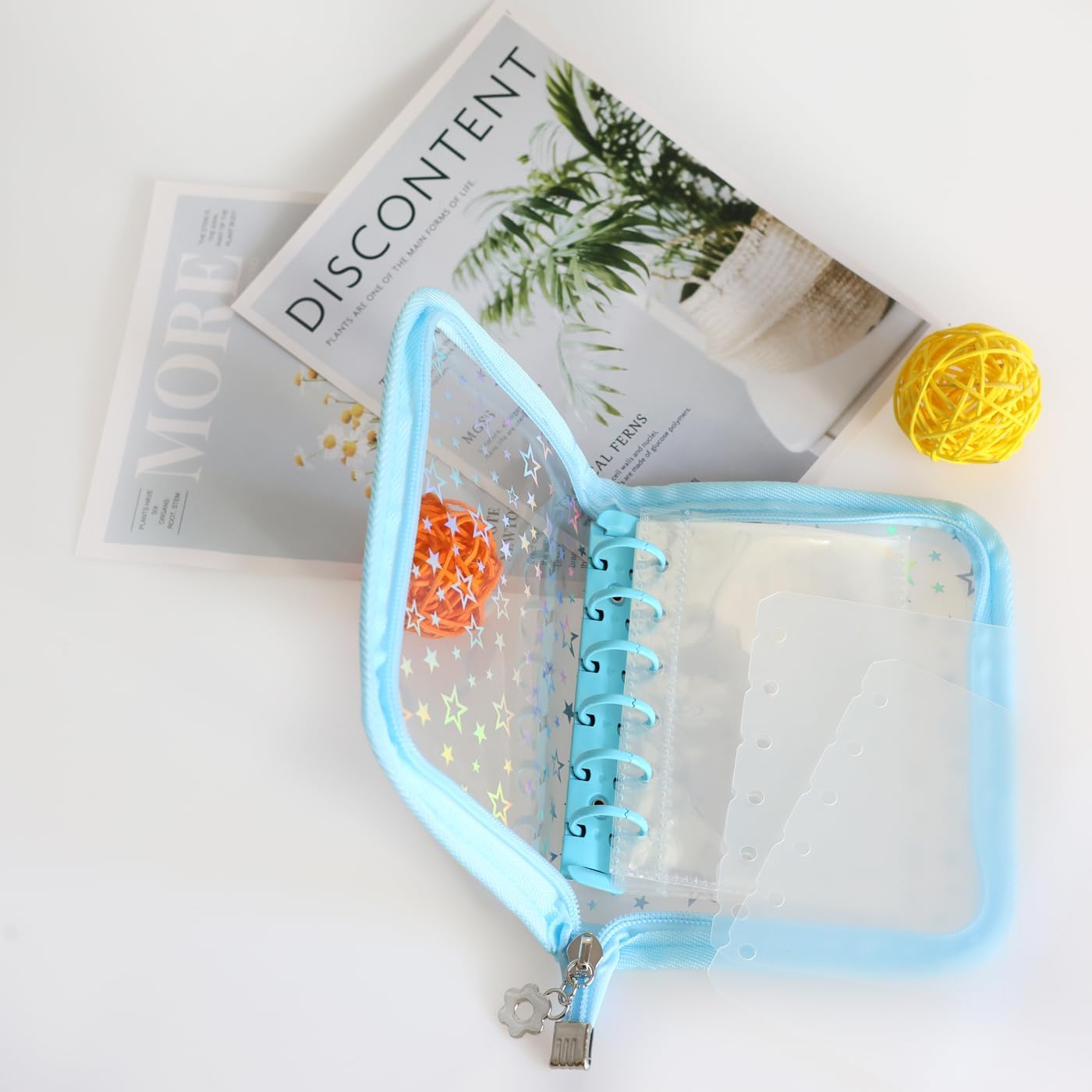 Binder Sealing Book, Seal Storage, A7, 6 Holes, Binder Card Protection, 10 Transparent Sleeves, Lightweight, Dustproof, Sticker Storage, Photo Storage, Star Pattern, Transparent Sticker Pad
