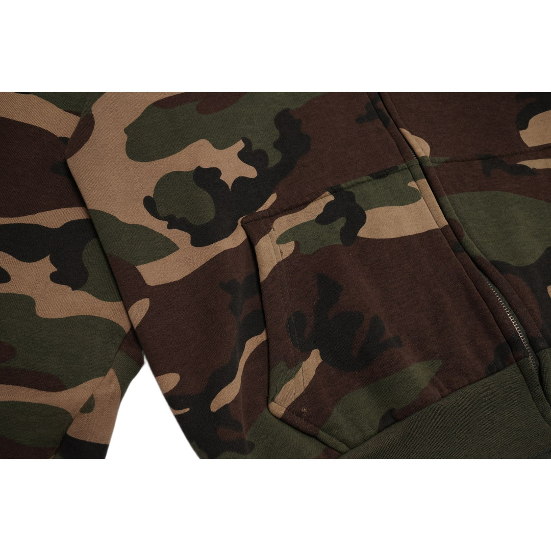 CHROME HEARTS 'CAMO LEATHER HORSESHOE' CROSS PATCH THERMAL ZIP UP HOODIE