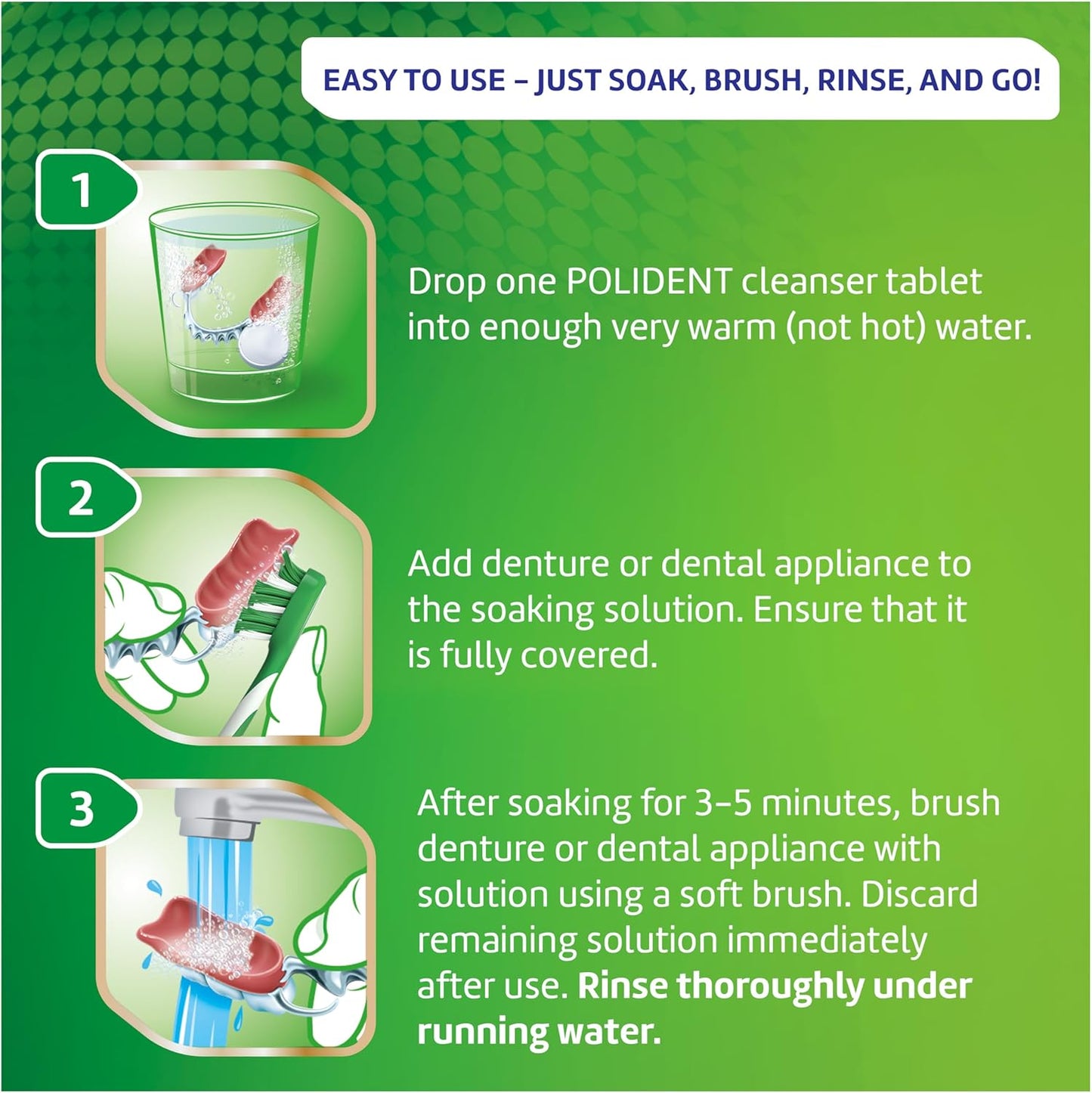 Polident Tabletas limpiadoras antibacterianas para aparatos dentales de 3 minutos, 90 unidades (paquete de 2)