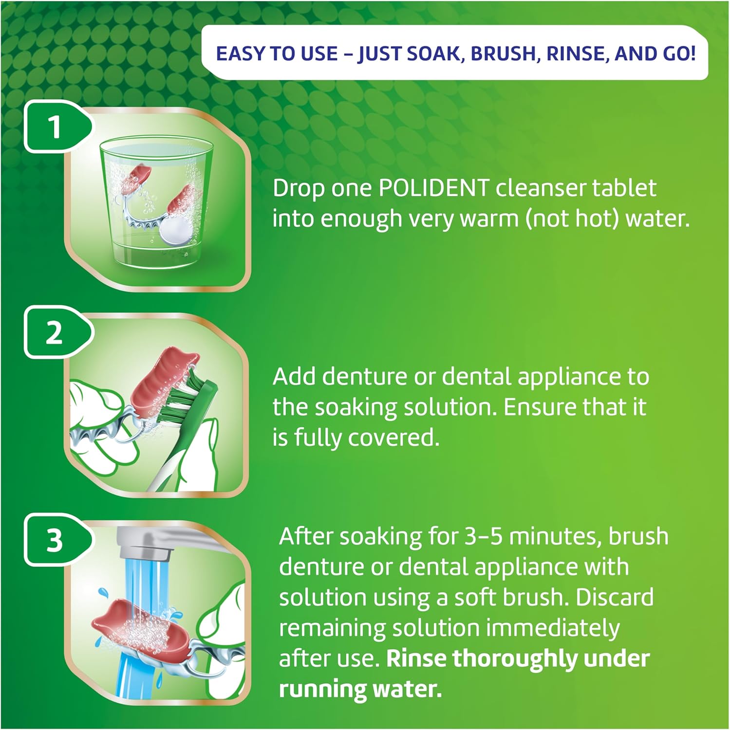 Polident Tabletas limpiadoras antibacterianas para aparatos dentales de 3 minutos, 90 unidades (paquete de 2)