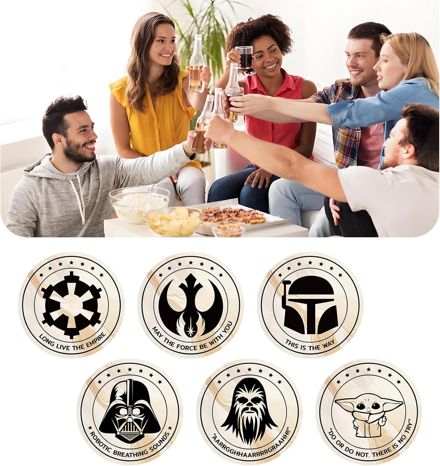 6 posavasos de corcho de Wars para bebidas, posavasos de corcho para bebidas con portavasos, divertida decoración de cocina, adecuados para mesa de café y bar, regalos temáticos de guerras para