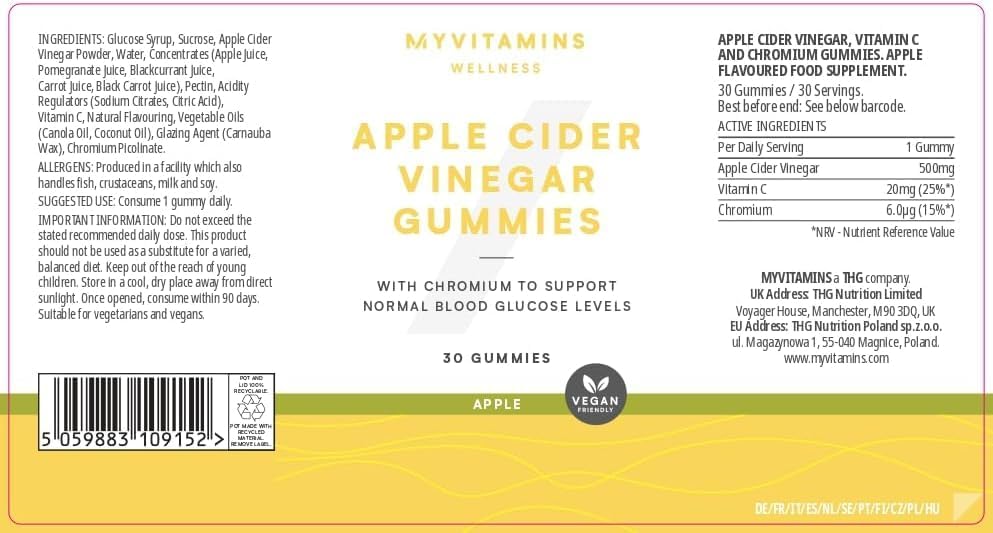 Myprotein Vinegar Gummy Supplement Apple Cider (60 Capsules), 60 Day Supply