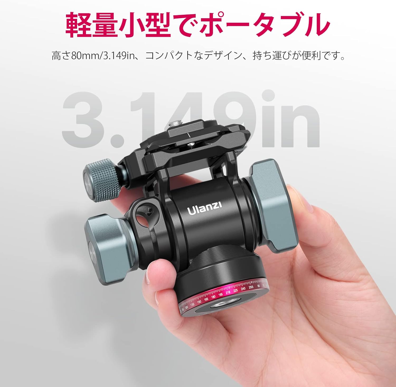 Ulanzi U-190 Video Head Fluid Head Freedom Head 2-Way Small Camera Head with 1/4" and 3/8" Screws, Pitch, 90°/-80° and Horizontal 360° Adjustable, Load Capacity 10kg Aluminum Alloy, with Removable