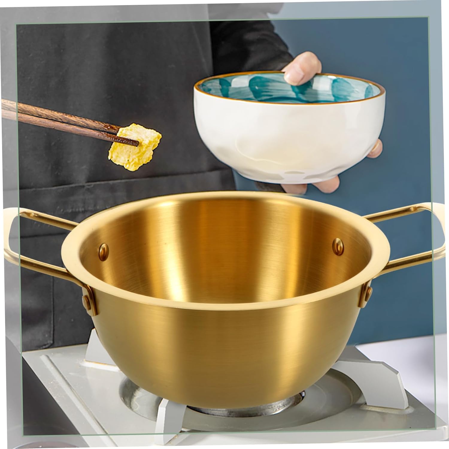 TOGEVAL ステンレス製ダブルハンドル鍋 蓋付きインスタントラーメン スープ 鍋焼きうどん対応 キッチン調理器具 キャンプ 家用耐久クックウ