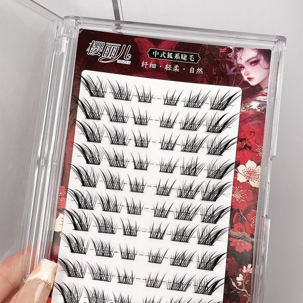 DIY Lash Extensions Cartoon Natural Self Adhesive Fox Eye False Eyelashes 9-15mm No Removable Anime Lash Cluster DIY at Home