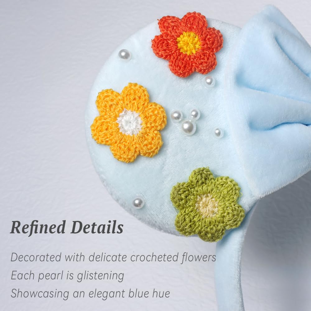UNSPAZ Diadema de orejas de ratón, orejas de ratón para mujeres y niñas con perla, orejas de parque para viajes, decoraciones de cumpleaños, accesorios para el cabello (azul bebé)