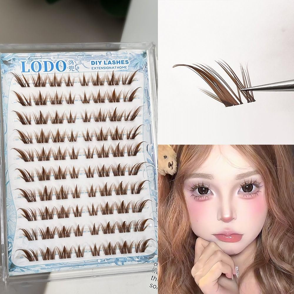 80pcs False Eyelashes Glueless Caramel Brown Fox & Dog Style Individual Natural Cartoon Anime False Eyelashes DIY Eyelash Extensions