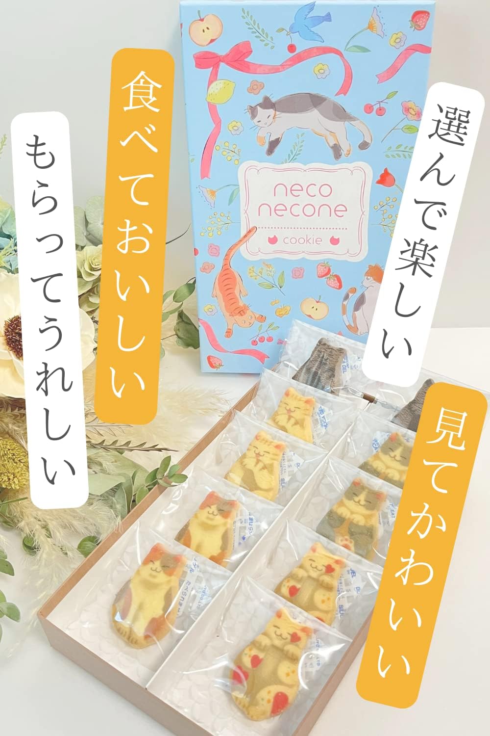 neconecone Cat Cookie Candy Cute Cat Gift, Kyoto Souvenir, Classic (Pack of 10), Carefully Packaged to Prevent Breakage