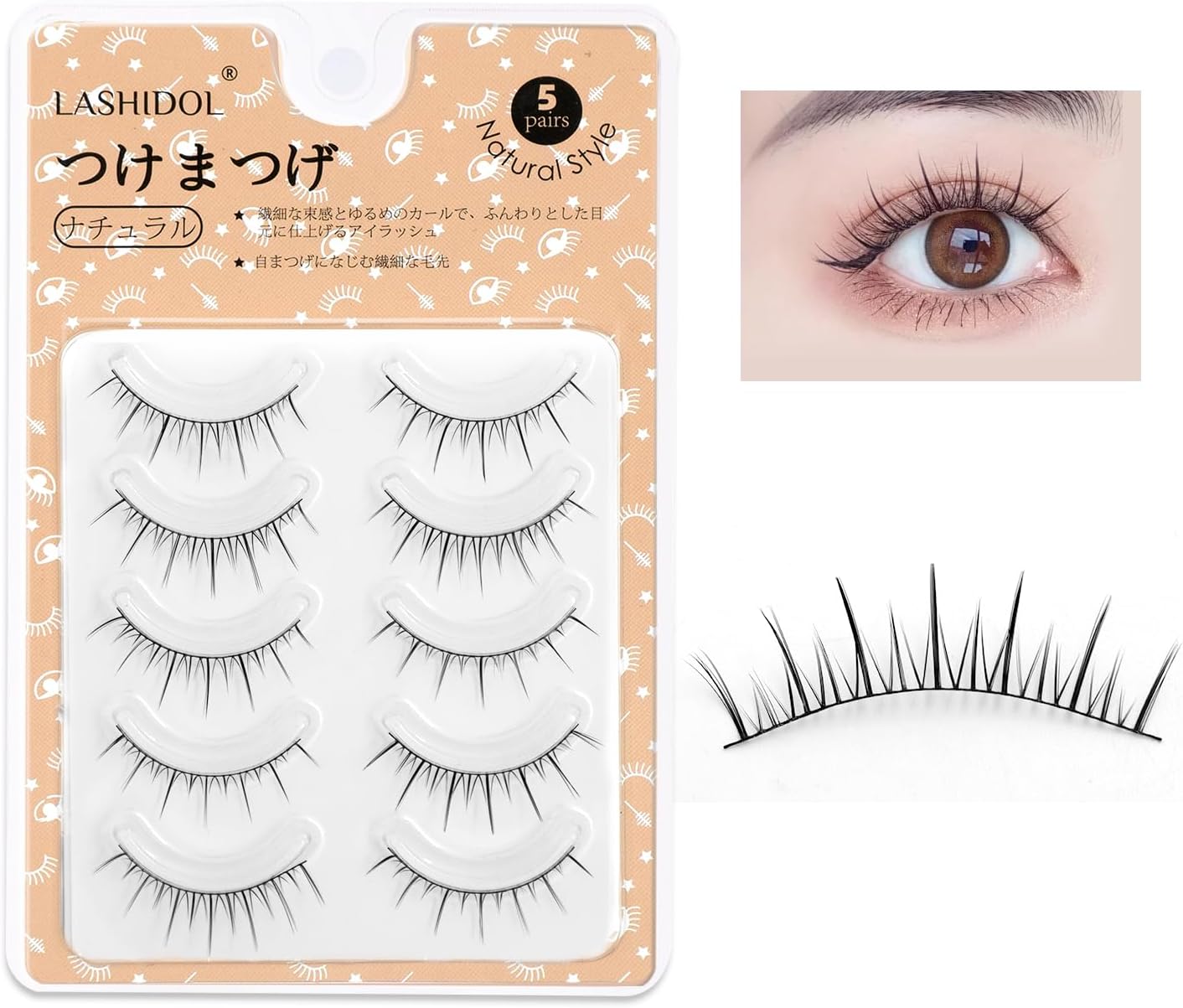 LASHIDOL False Eyelashes Natural Soft Thin Black Axis Handmade False Eyelashes Natural False Eyelashes Reusable Home DIY Daily Makeup 5 Pairs (Grace Idol)