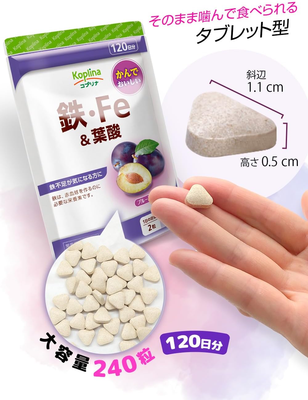 Iron, Fe & Folic Acid, 240 Tablets, Chewable, Iron Storage, Iron, Prune Flavor, Delicious, Health, Supplement, Nutritional Supplement, Safe Domestic Production, Coprina