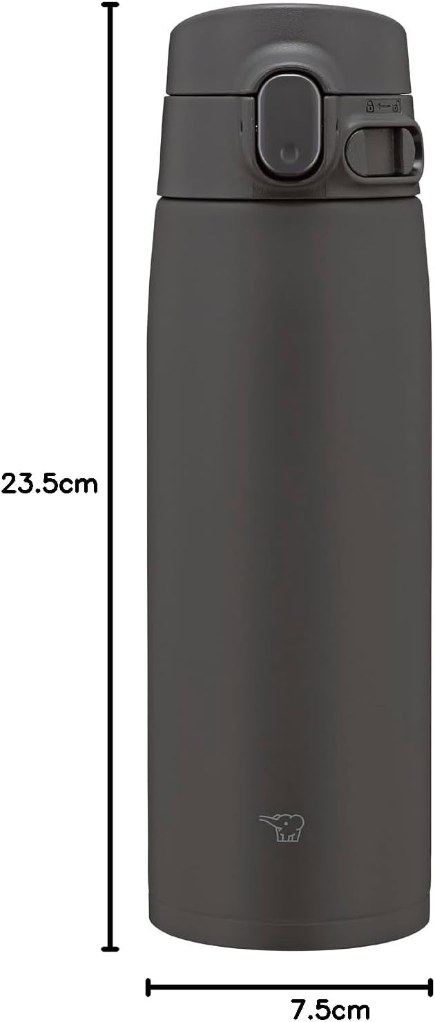 Zojirushi SM-VB60-BM Stainless Steel Water Bottle, Large Capacity, 20.3 fl oz (600 ml), Choose Your Size, One-Touch Type, Seamless Stopper, Only 3 Pieces, Soft Black