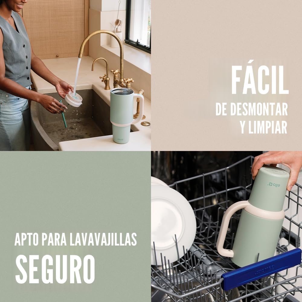 Ello Oasis - Vaso de 30 onzas con asa y pajita retráctil | Taza reutilizable de acero inoxidable aislada 100% a prueba de fugas, regalos para adolescentes, mujeres y hombres | Mantiene el frío durante