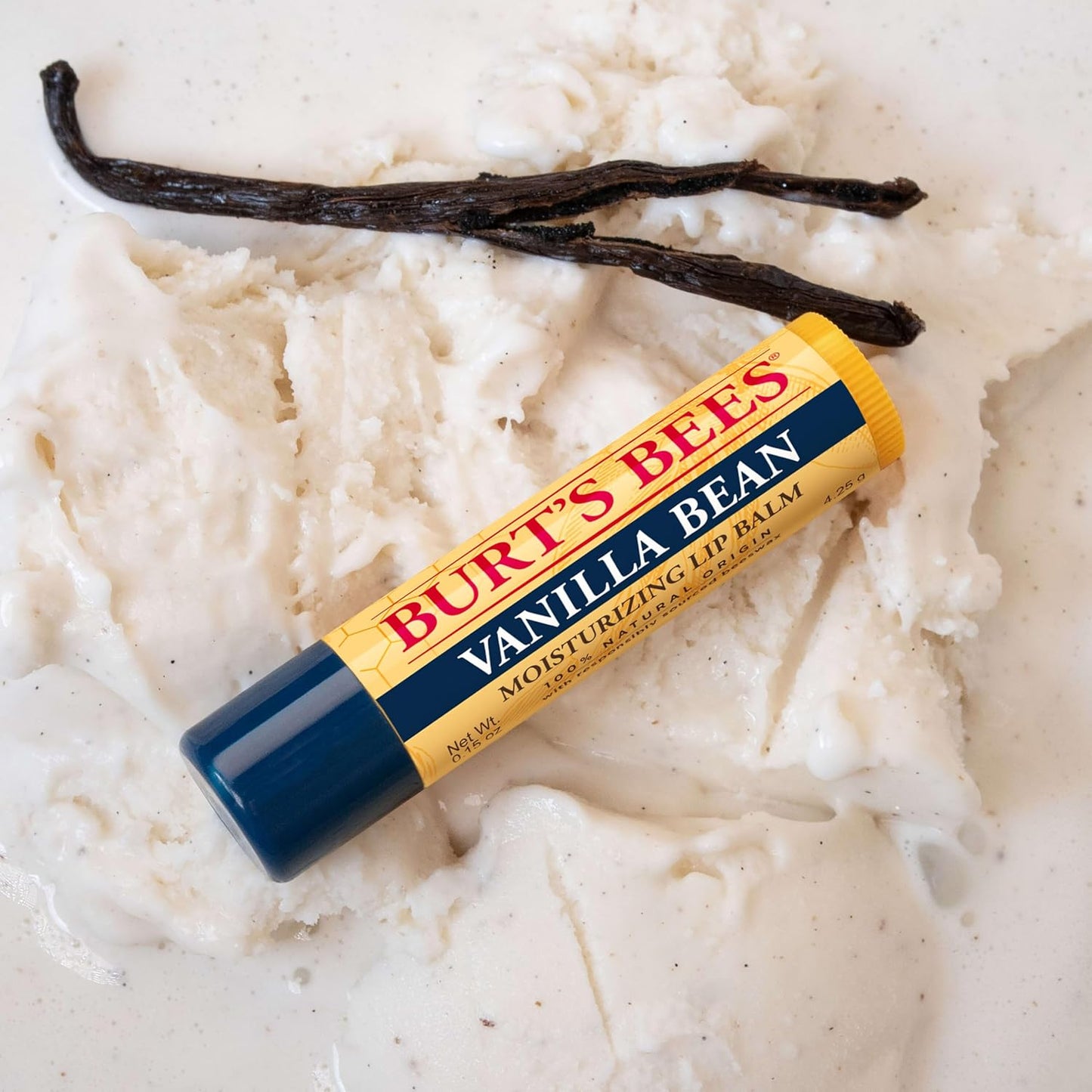 Burt's Bees Bálsamo labial hidratante 100% natural, Vaina de Vainilla - 4 tubos