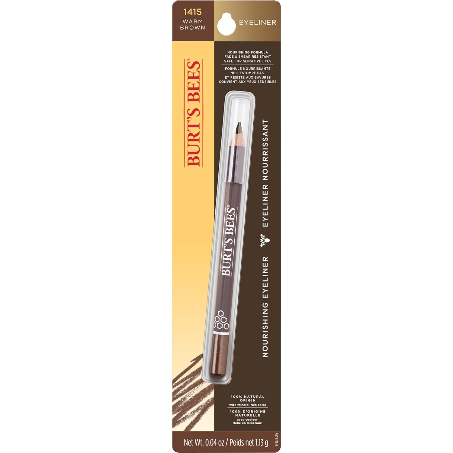 Burt's Bees Delineador de ojos nutritivo, marrón cálido, 0.04 onzas