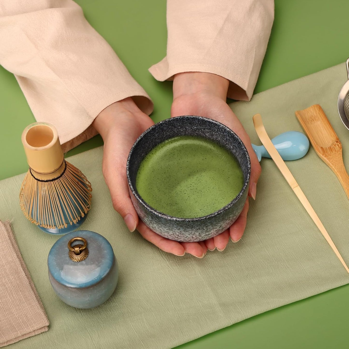 DiDiBirDi Matcha Bowl Set, Matcha Bowl, 9 Piece Set, Suitable for Beginners, Can Also Be Used as a Gift Matcha Whisk Stand, Matcha Bamboo Scoop, Natural Bamboo Wooden Spoon, Traditional Bamboo Chasen