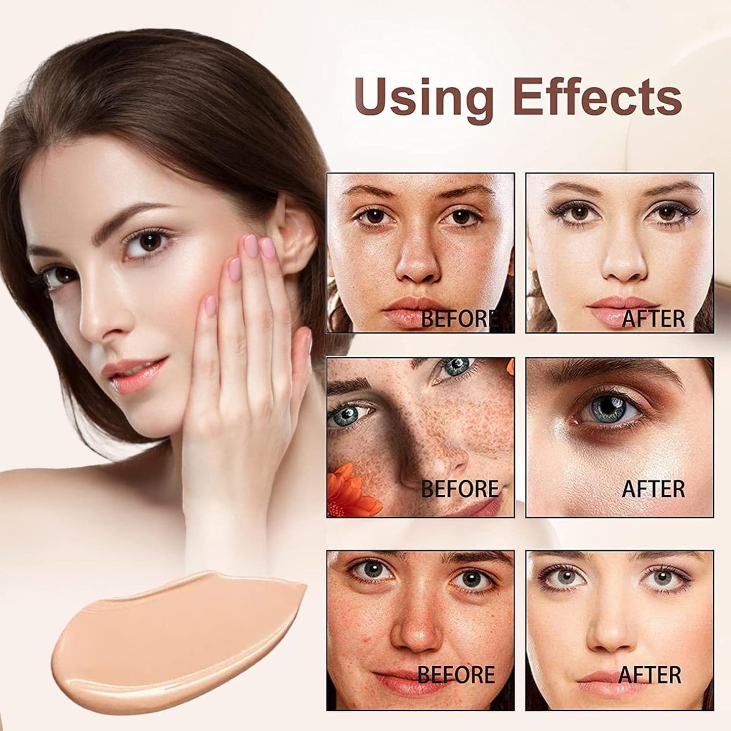 Xnuoyo BB Air Cushion, Mushroom Head Air Cushion CC Cream, Foundation Long Lasting Mushroom Air, Moisturizing Long Lasting Concealer, Lightweight Smooth, Natural/Lovely Serum, Waterproof Makeup Base