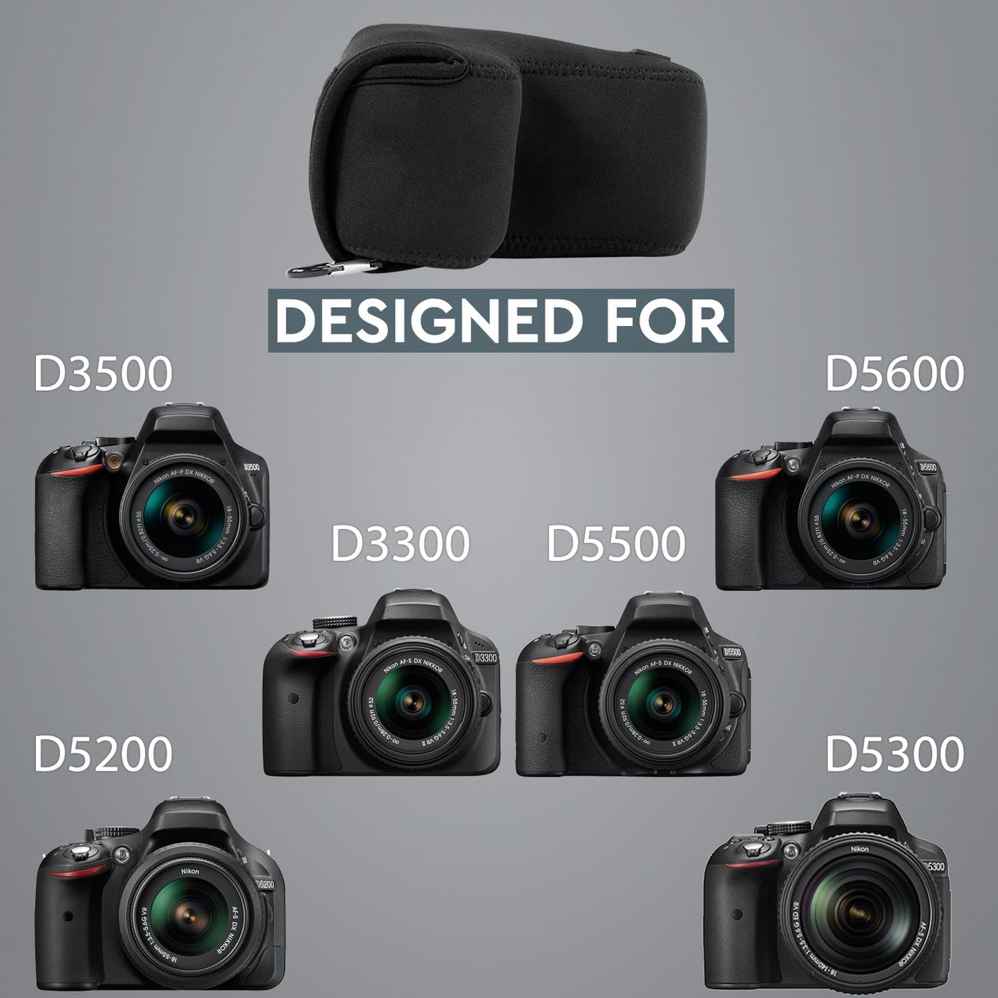 MegaGear ''超軽量' ネオプレン製カメラケース カバー プロテクター デジタル一眼レフカメラ Nikon D5600 D3200 D3300 D3100 Nikon D5300 D5500 D5200 D5100 D3400 用 (18～55mm レンズ搭載)