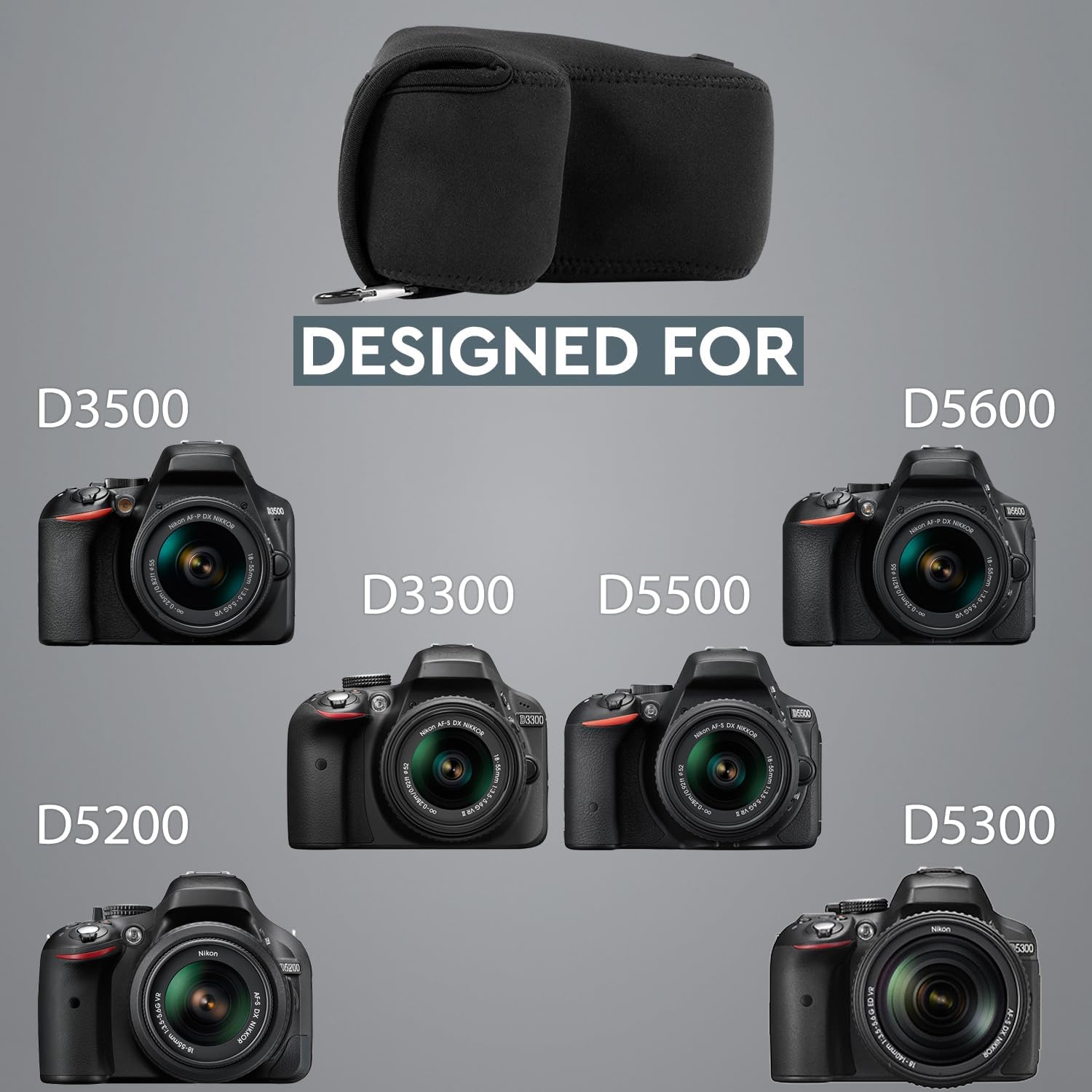 MegaGear ''超軽量' ネオプレン製カメラケース カバー プロテクター デジタル一眼レフカメラ Nikon D5600 D3200 D3300 D3100 Nikon D5300 D5500 D5200 D5100 D3400 用 (18～55mm レンズ搭載)