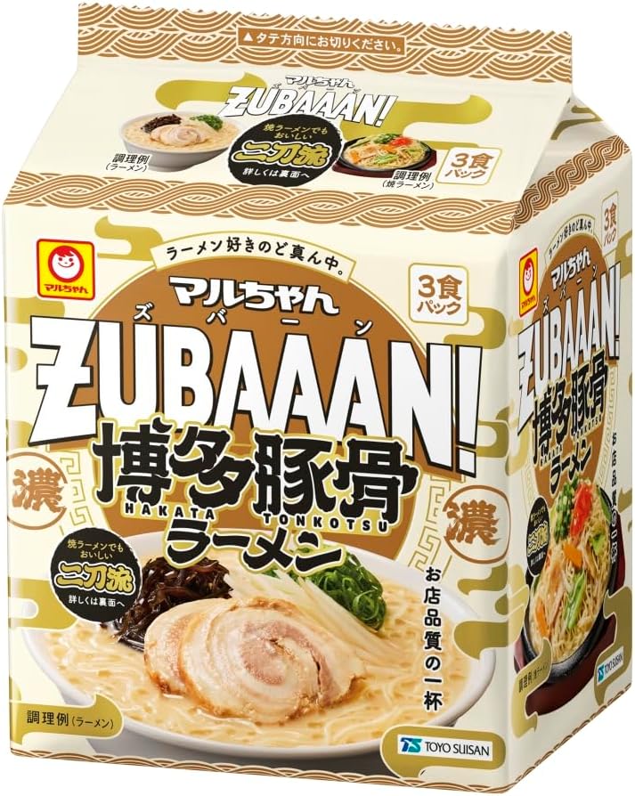 Maruchan Zubaan! Zubaan! Set of 6, 3 Servings Pack (18 servings), Rich Back Fat Soy Sauce x 1, Rich Miso x 1, Garlic Flavored Pork Sauce x 1, Yokohama Soy Sauce Pork Bone x 1, Yokohama Ikei Soy Sauce