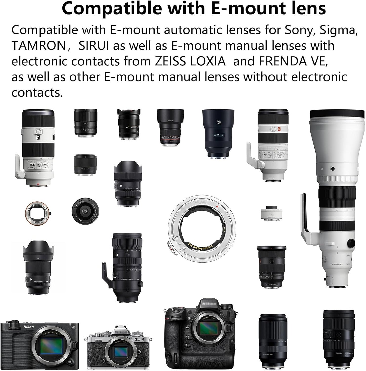Megadap ETZ21 PRO+ Auto Focus Lens Adapter with Built-in Electronic Aperture for Nikon Z Camera Zf Z9 Z8 Z7 Z6 Z7II Z6II Z5 Z50 ZFC Sony FE Sigma Tamron FE Series Lens (ETZ21 PRO+)