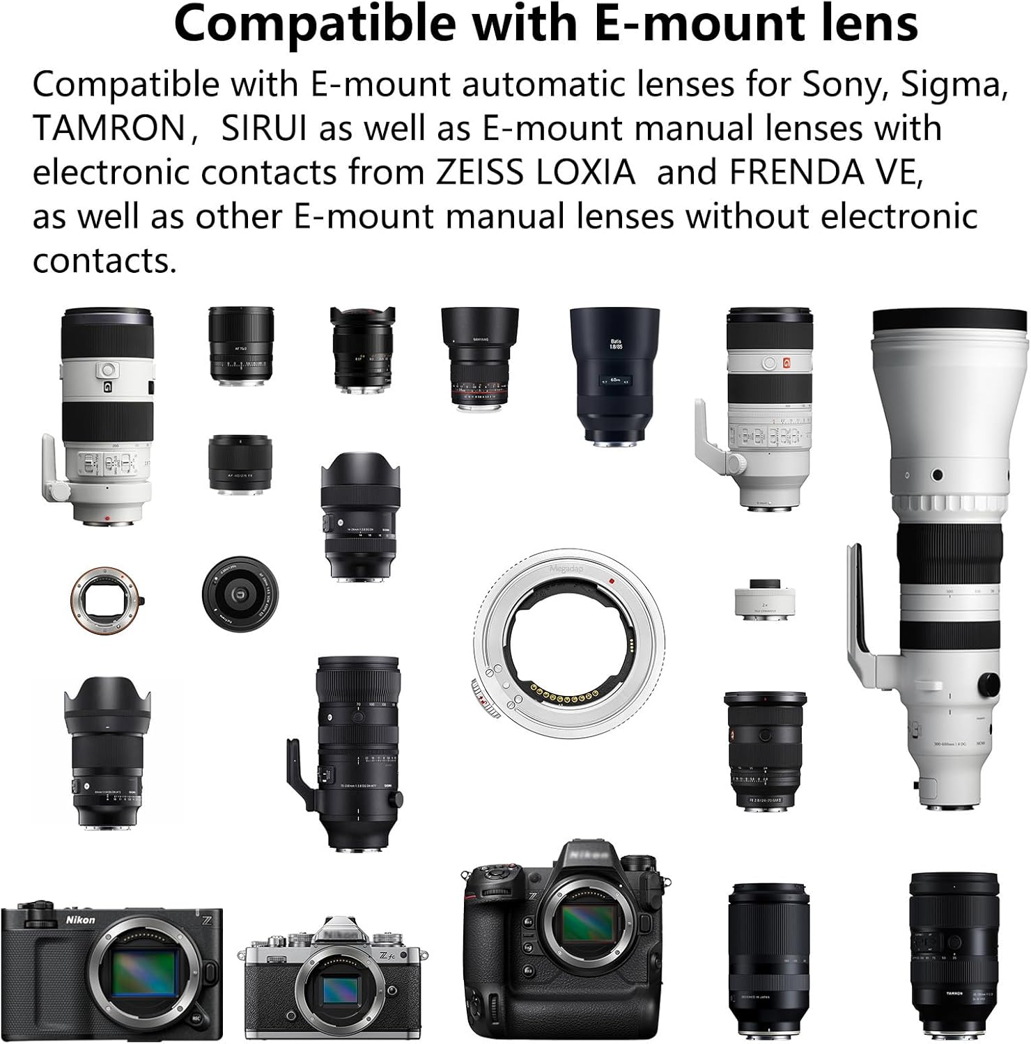 Megadap ETZ21 PRO+ Auto Focus Lens Adapter with Built-in Electronic Aperture for Nikon Z Camera Zf Z9 Z8 Z7 Z6 Z7II Z6II Z5 Z50 ZFC Sony FE Sigma Tamron FE Series Lens (ETZ21 PRO+)