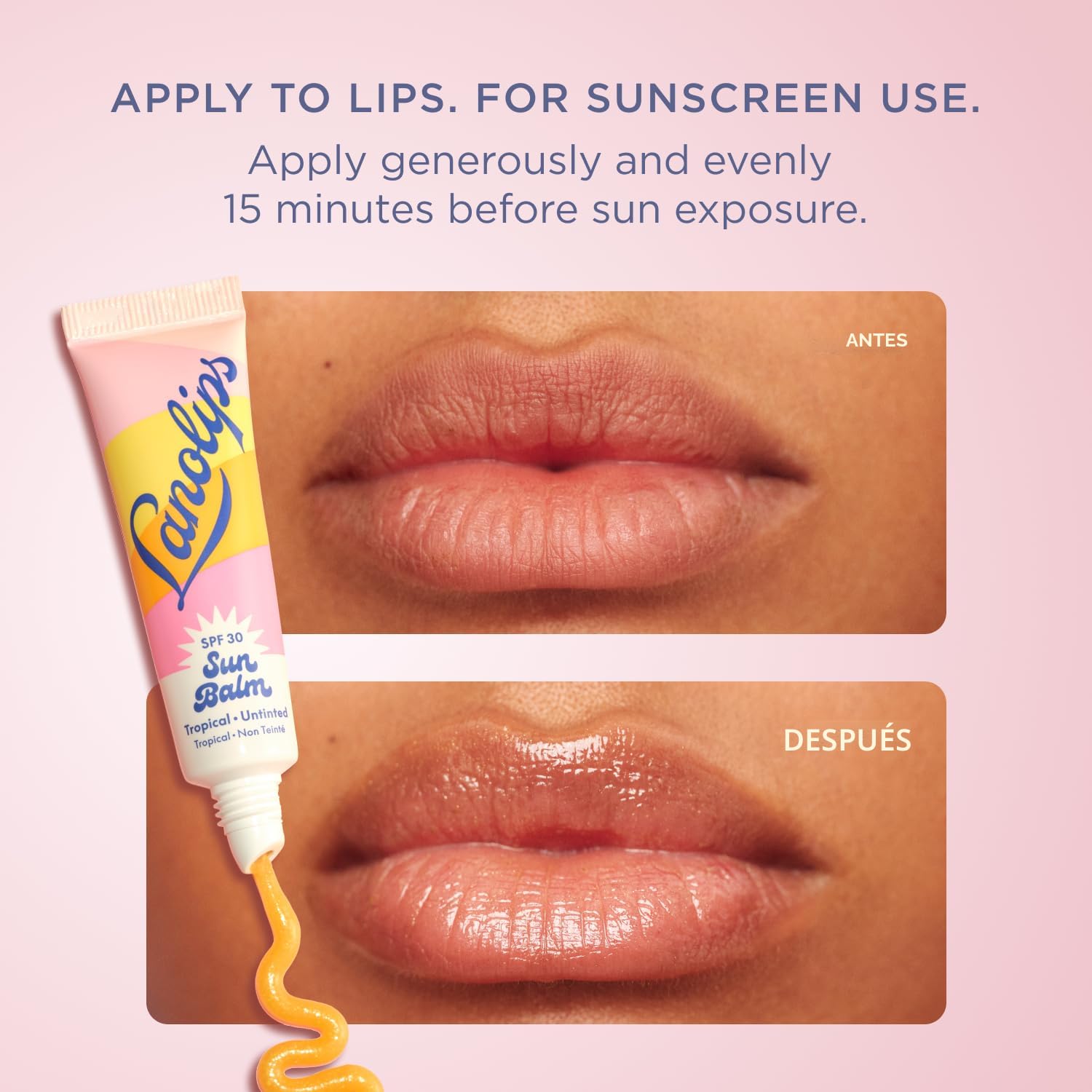 Lanolips Sun Balm Tropical SPF 30 - Hidratante labial de lanolina hidratante con aroma a piña, esenciales de playa y cuidado solar con protección UVA/UVB de amplio espectro, sin teñir (0.44 onzas)