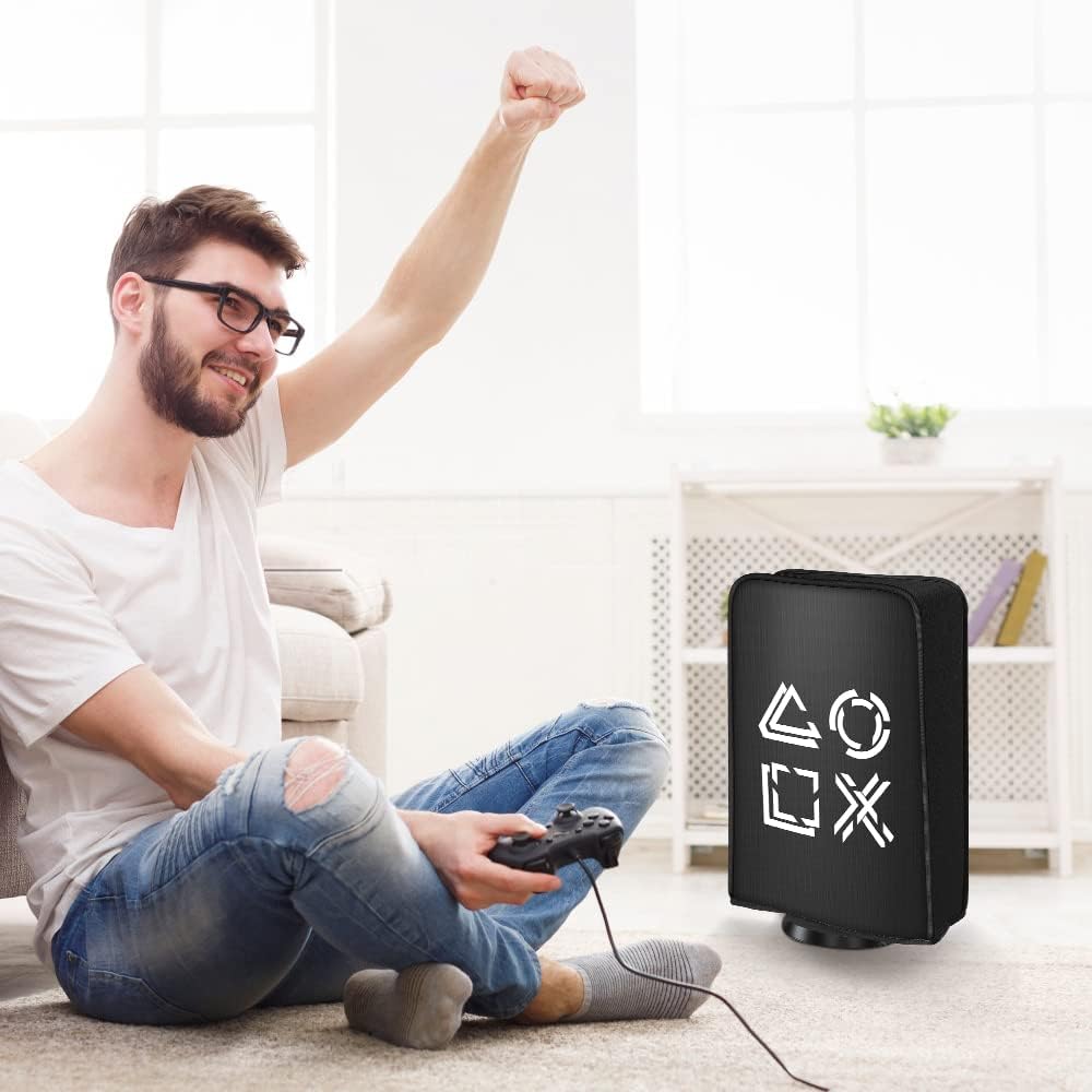 Wedorat PS5 Dust Cover Playstation 5 Game Console Case Skin Waterproof Washable Dust Cover Sleeve Accessories for PS5 Soft Clean Lining Dust Guard Black