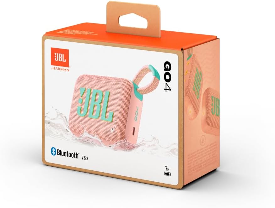 JBL GO 4 Bluetooth Speaker, USB-C Charging, IP67 Dustproof and Waterproof, App Compatible, Passive Radiator, Portable, Swatch Pink JBLGO4PINK
