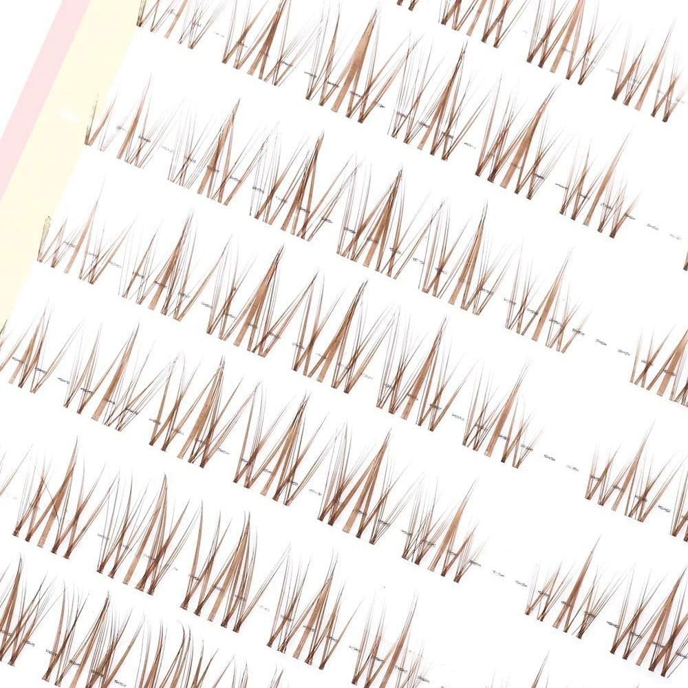 Coffee color individual false eyelashes cluster, long natural false eyelashes, soft transparent stem false eyelashes, invisible bands, handmade eye makeup tools