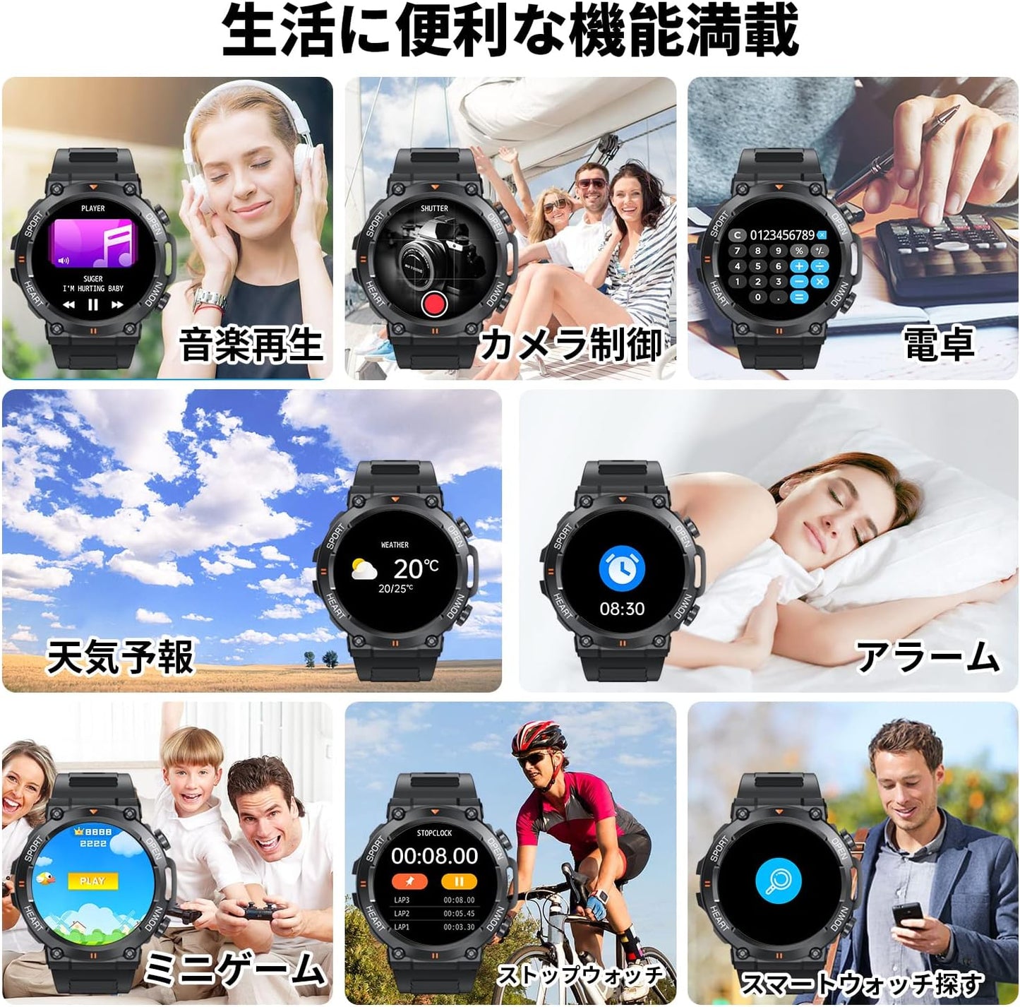 Smart Watch (2024 New, Large Screen, Military Standard, Bluetooth Calling Function), Music Playback, Sports Watch, Shock Resistant, Scratch Resistant, Bluetooth 5.2, Watch, 100+ Exercise Modes, 280+