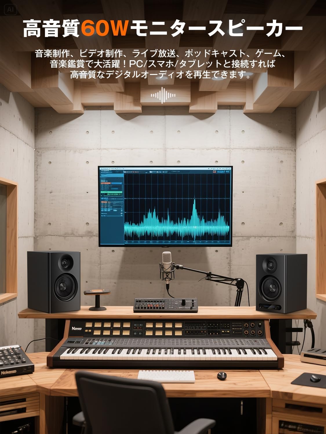 YOPIN Monitor Speaker Bluetooth 5.4 Switchable Between Three Modes (Monitor, Music, Theater) 4-Inch Mid-Bass Speaker 45Hz-20kHz Wide Frequency Range 60W Speaker Bluetooth Fiber Optic/TRS/HDMI/RCA/AUX