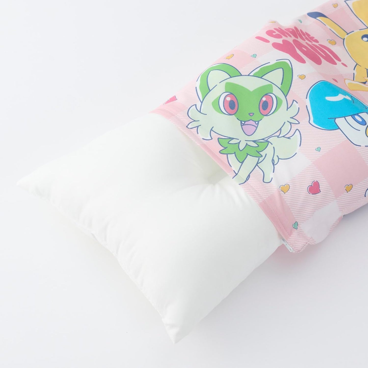 MORiPiLO Kids Pillow, Low Profile, Pokemon Pikachu Heart, Pink, Approximately 11 x 15.4 inches (28 x 39 cm), Skin-friendly 100% Cotton Fabric, Washable, Cover Included, Plush Toy Cushion, Character