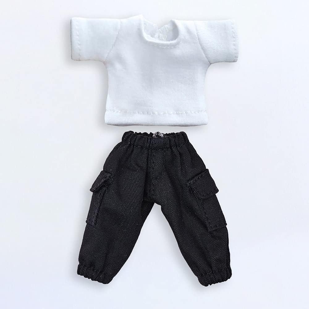 niannyyhouse OB11 Size Obitsu Doll for 4.3 inches (11 cm) Body, T-shirt + Pants, Set of 2, Plain T-shirt, Doll Clothing, Overalls, 1/12bjd Doll Clothes (White+Black)