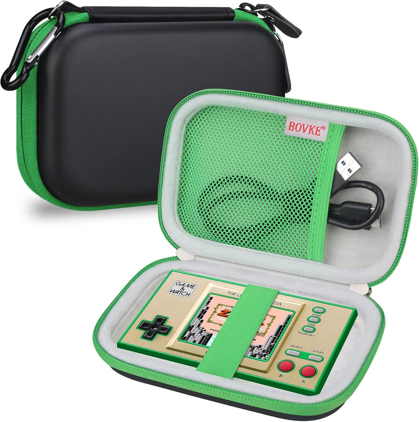 BOVKE Carrying Case for Nintendo Game & Watch - The Legend of Zelda Handheld Game Console Classic Device Mesh Pocket for Charging Cable Zelda Accessories Black