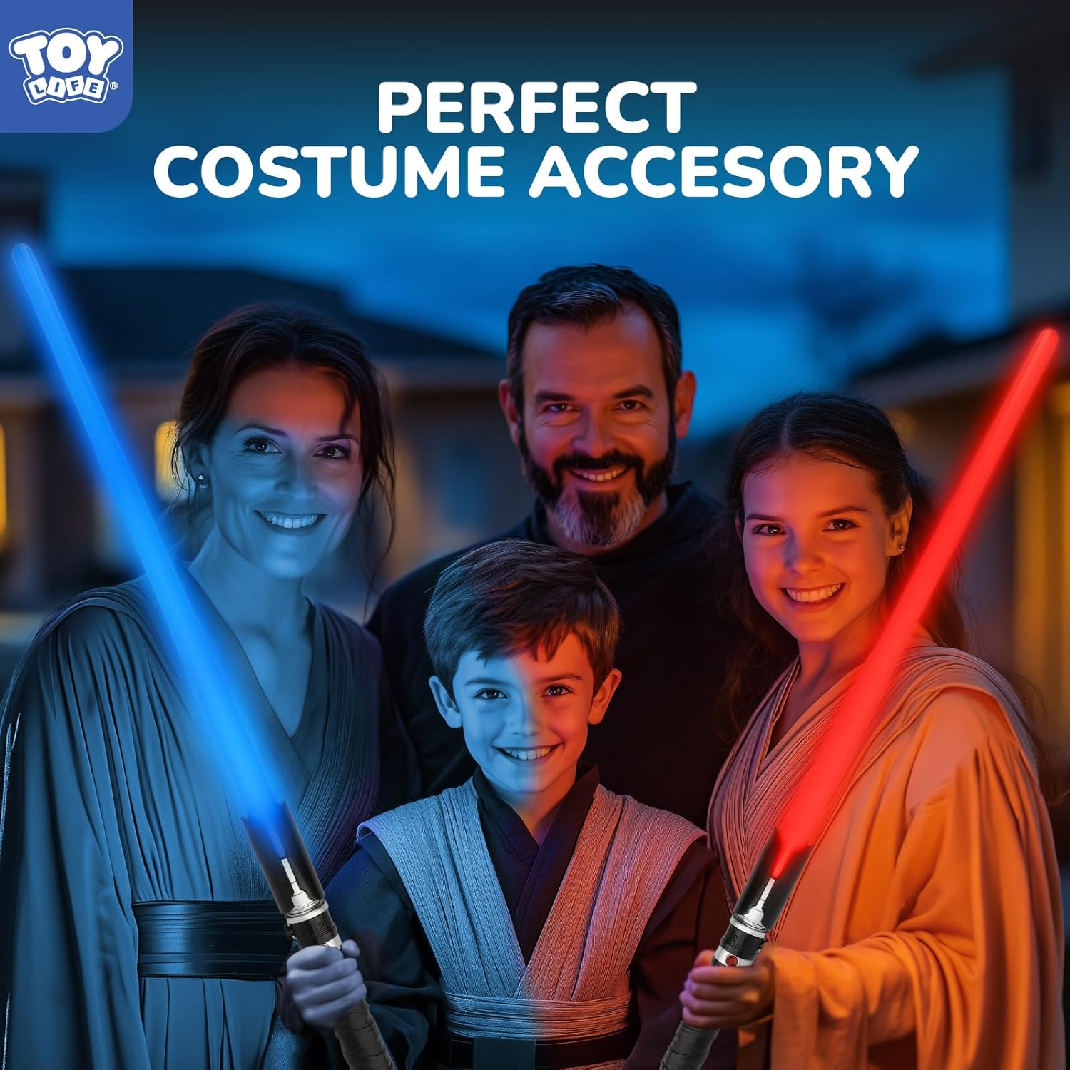 TOY Life 2 en 1 Espada iluminada azul y roja, paquete de 2 para niños, espada iluminada expandible para niños, sables de luz LED + sonido FX, sables de luz duales, juguete iluminado, sable oscuro de
