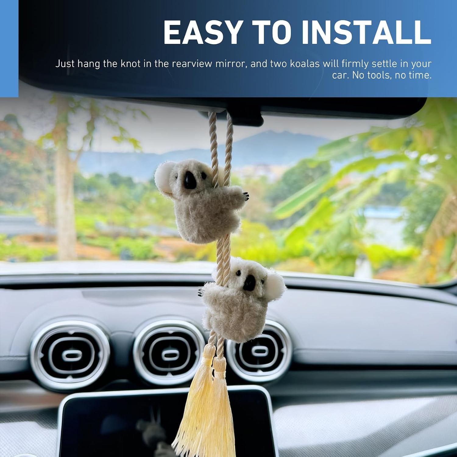 Lindo adorno colgante de koala oscilante para automóvil, colgante creativo de felpa para espejo retrovisor y decoración de consola central, divertido accesorio interior, universal para mujeres