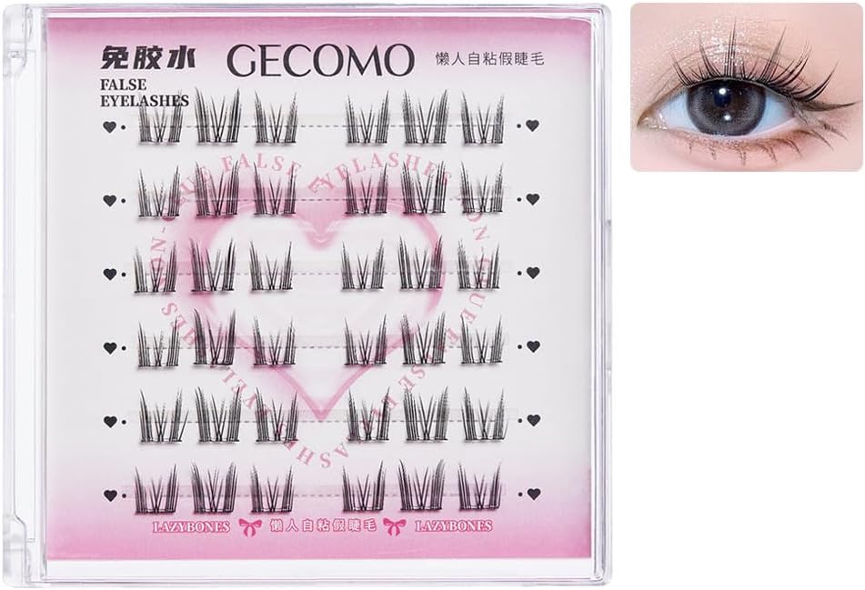 3D Eyelash Cluster Set No Glue Self Adhesive Lashes Korean Makeup Natural Look Individual Eyelashes New Cartoon Eyelashes Big Eyes Long Lasting Best for Beginners (Style 1)