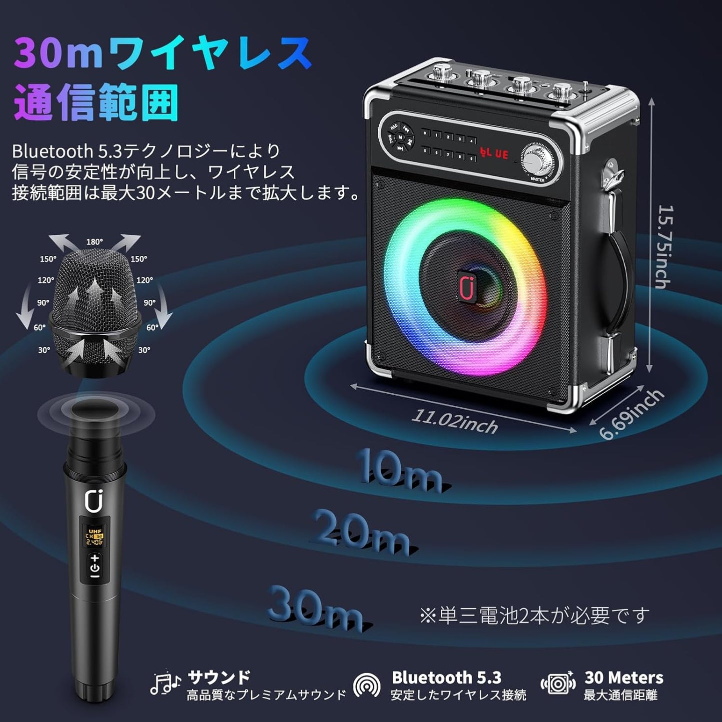 JYX Speaker Set, Speaker, Wireless Mic, 2 x Bluetooth 5.3, Enhanced Bass Function, Rechargeable, Portable, Suitable for Home Parties, Karaoke, Street Speeches, Meetings, School Events, Seminars, Outdoors, Disaster Prevention, Road Live Events, and More