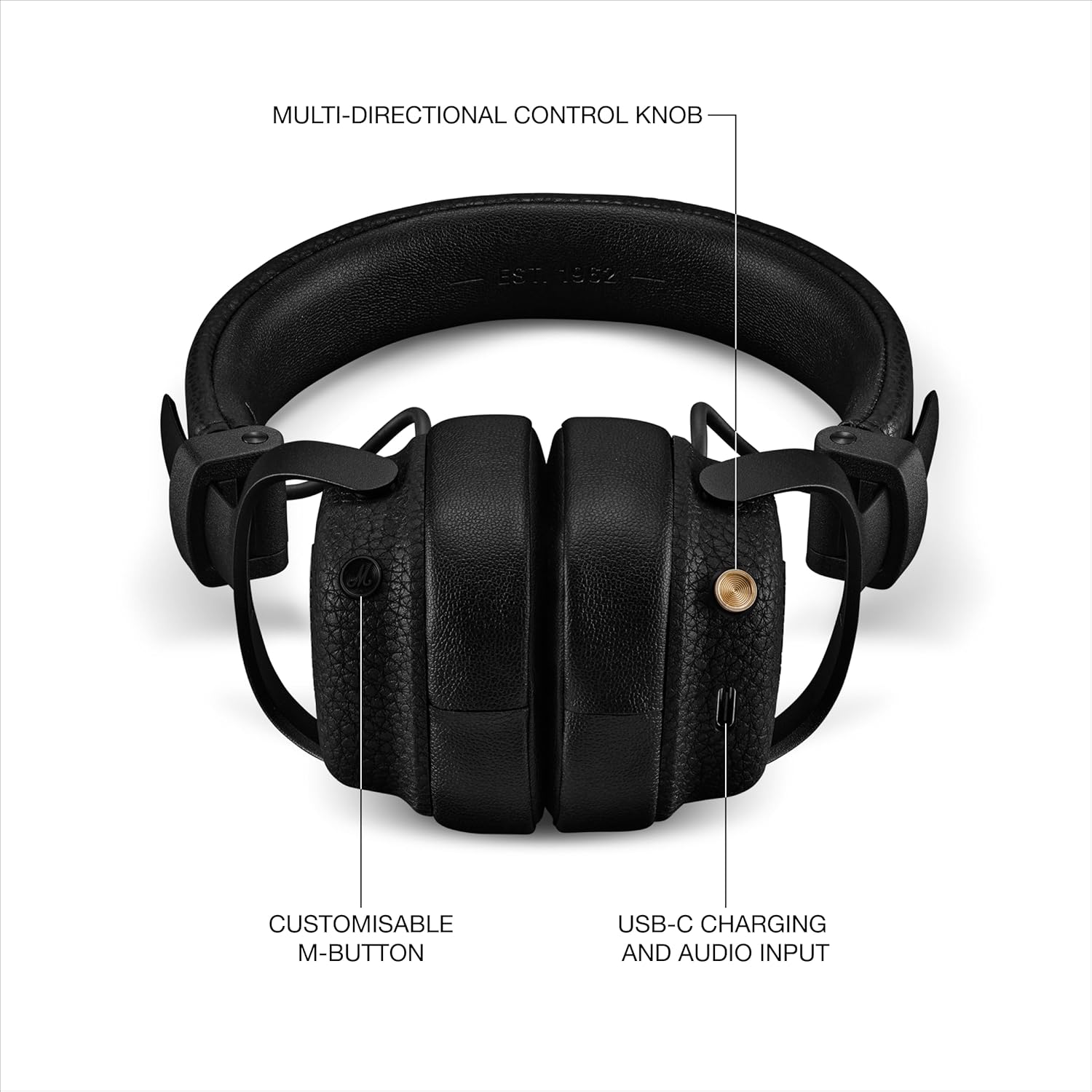 Marshall Wireless Noise Cancelling On-Ear Headphones, Milton A.N.C, Black, Bluetooth, 50 Hours of Continuous Playback, Call Support
