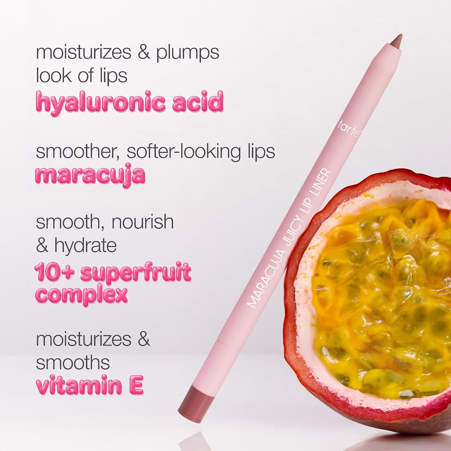 tarte maracuja juicy lip liner – Delineador labial cremoso, mate, con ácido hialurónico y vitamina E, vegano y libre de crueldad animal