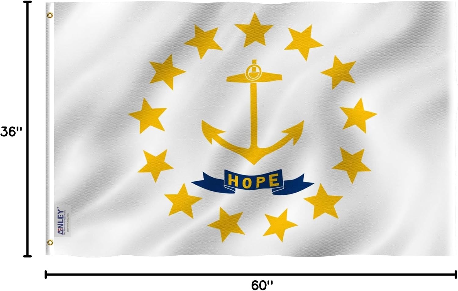 ANLEY Fly Breeze - Bandera del estado de Rhode Island de 3 x 5 pies, color vivo y a prueba de decoloración, cabecera de lona y doble costura, banderas Rhode Island RI de poliéster con ojales de latón