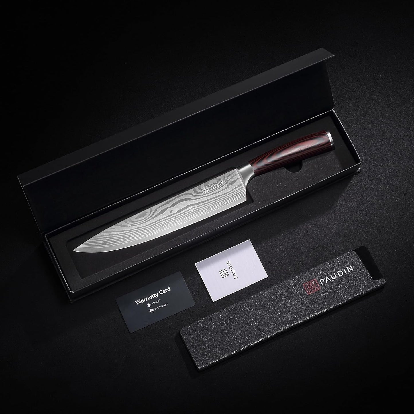 PAUDIN Gyuto Knife 200mm with Sheath Wooden Handle Chef Knife Sharp Knife Double-Edged Left-Handed Compatible 5Cr15Mov High Carbon Stainless Steel Versatile Knife Rust-Proof Durable Long-Lasting